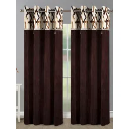 Aura Brown & Cream 2Pcs Striped Room Darkening Door Curtain-picture-37