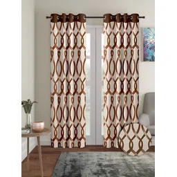Aura Brown & Cream Coloured 2 Pieces Geometric Door Curtains-picture-14