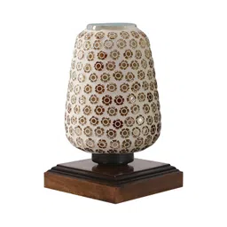 Aura Brown & Gold Toned Textured Glass Cylinder Shaped Table Lamp With Base-picture-16