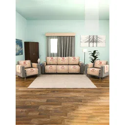 Aura Brown & Green Printed Cotton Sofa Cover With Arms-picture-13