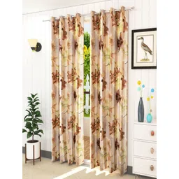 Aura Brown & Green Set of 2 Floral Room Darkening Door Curtain-picture-40