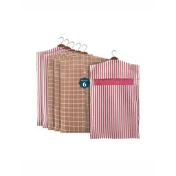 Aura Brown & Maroon 6 Pieces Checked Cotton Hanging Saree Storage Organisers-picture-36