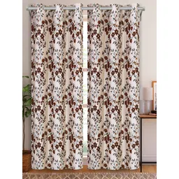 Aura Brown & Off White 2Pcs Floral Room Darkening Door Curtain-picture-16