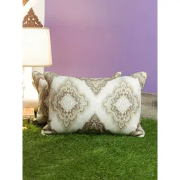 Aura Brown & Off White Set of 2 Ethnic Motifs Linen Rectangle Cushion Covers-picture-31