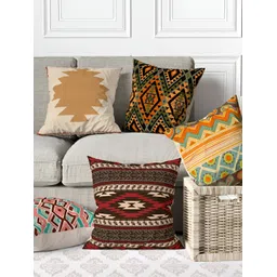 Aura Brown & Orange 5 Pieces Digital Printed Square Cushion Covers-picture-31