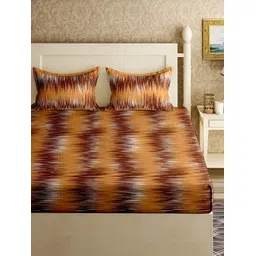Aura Brown & Orange Printed 150 TC Queen Bedsheet with 2 Pillow Covers-picture-28