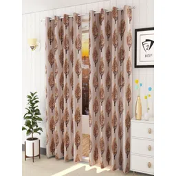 Aura Brown & Pink Set of 2 Floral Room Darkening Long Door Curtain-picture-19
