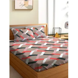 Aura Brown & Red Geometric 180 TC Queen Bedsheet With 2 Pillow Covers-picture-17