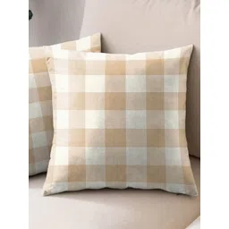 Aura Brown & White 2 Pieces Checked Square Cushion Covers-picture-37