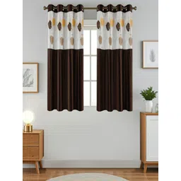 Aura Brown And White 2 Pieces Floral Printed Sheer Window Curtains-picture-14