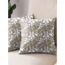 Aura Brown & White 2 Pieces Floral Square Cushion Covers-picture-35