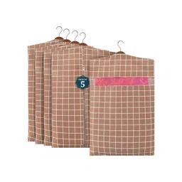 Aura Brown & White 5 Pieces Checked Cotton Hanging Multi-Utility Organisers-picture-29