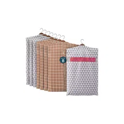Aura Brown & White 8 Pieces Checked Cotton Hanging Multi-Utility Organisers-picture-25