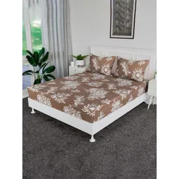 Aura Brown & White Floral Printed 144 TC Cotton King Bedsheet Set 2.29 m x 2.54 m-picture-22