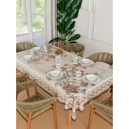Aura Brown & White Floral Printed Anti-Skid Cotton 6-Seater Table Cover-picture-30