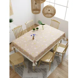Aura Brown & White Floral Waterproof 6 Seater Table Cover With Textured details-picture-15