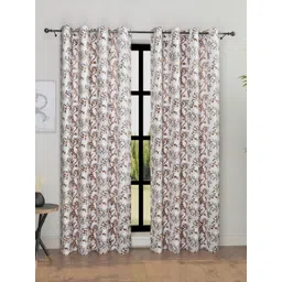 Aura Brown & White Set of 2 Floral Room Darkening Door Curtain-picture-30
