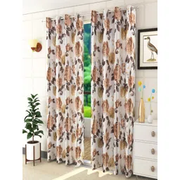 Aura Brown & White Set of 2 Floral Room Darkening Long Door Curtain-picture-20