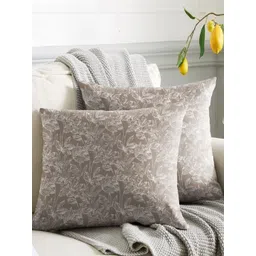 Aura Brown & White Set of 2 Floral Square Cushion Covers-picture-21