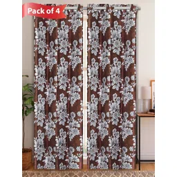 Aura Brown & White Set of 4 Floral Door Curtain-picture-18