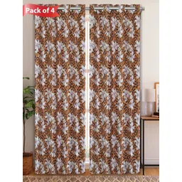 Aura Brown & White Set of 4 Floral Door Curtain image 1
