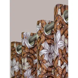 Aura Brown & White Set of 4 Floral Door Curtain image 2