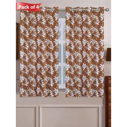 Aura Brown & White Set of 4 Floral Window Curtain-picture-21