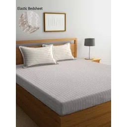 Aura Brown & White Striped 300 TC King Fitted Bedsheet Set 2.50 m x 2.15 m-picture-28