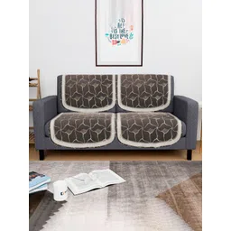 Aura Brown & Yellow 4 Pieces Geometric Printed 2 Seater Sofa Covers-image-19