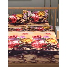 Aura Brown & Yellow Floral Printed Microfiber180 TC Queen Bedsheet with 2 Pillow Covers-picture-30