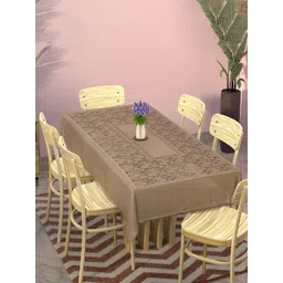 Aura Brown Floral Cotton 6-Seater Table Cover with Embroidered details-picture-37