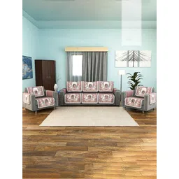 Aura Brown Printed Cotton Sofa Cover With Arms-picture-18