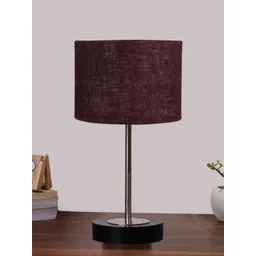 Aura Brown Textured Wood Cylindrical Shaped Table Lamp-picture-30