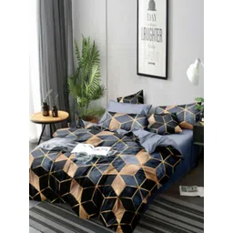 Aura Brown Unisex Geometric TC Cotton Blend Double Size Bedsheet With 2 Pillow Covers-picture-11