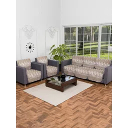 Aura Carry Vento Brown & White 10 Pieces Ethnic Motifs Printed 5 Seater Cotton Sofa Covers-picture-11