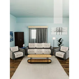 Aura Coffee Brown & Beige 10 Pieces Printed Cotton 5 Seater Sofa Covers-picture-19