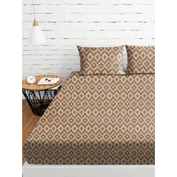 Aura Coffee Brown & Beige Printed 230 TC Microfiber King Bedsheet Set 1.04 m x 90 cm-picture-39