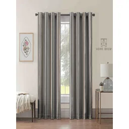 Aura Coffee Brown & Grey 2 Pieces Striped Room Darkening Door Curtains-picture-41
