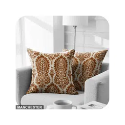Aura Coffee Brown & White Set of 2 Ethnic Motifs Square Cushion Covers-picture-35