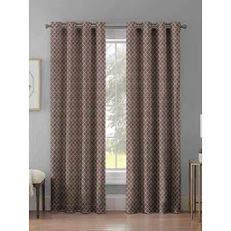 Aura Coffee Brown & White Set of 2 Geometric Long Door Curtain-picture-37