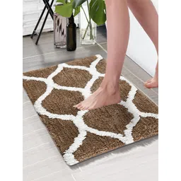 Aura Coffee Brown & White Swish Design Microfiber 1850 GSM Large Bath Mat-picture-31