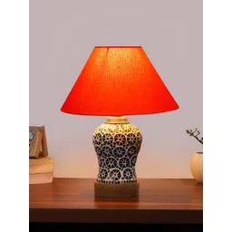 Aura Conical Orange Colored & White Printed Glass Frustum Shaped Table Lamp-image-2