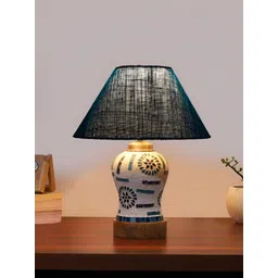 Aura Conical Turquoise Blue & White Printed Glass Frustum Shaped Table Lamp-picture-16
