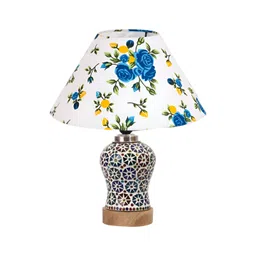 Aura Conical White & Blue Floral Printed Glass Frustum Shaped Table Lamp-image-18