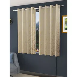 Aura Cream & Gold Toned 2 Pieces Printed Velvet Room Darkening Window Curtains-picture-39