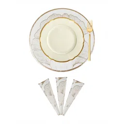 Aura Cream Colored and Gold-Toned 4 Pieces Floral Printed Round Table Placemats-picture-23