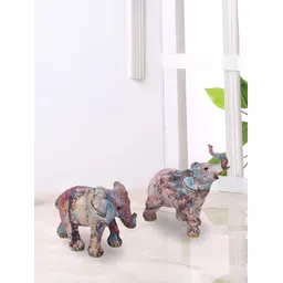 Aura Cream-Coloured 2 Pcs StoryTelling Elephants Figurine Showpieces-picture-21
