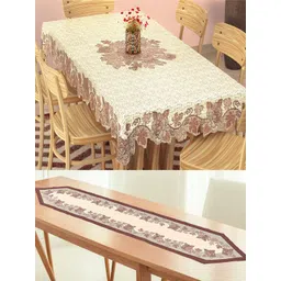 Aura Cream-Coloured 2 Pieces Ethnic Motifs Printed Cotton 6-Seater Table Cover-picture-33