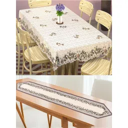 Aura Cream-Coloured 2 Pieces Ethnic Motifs Printed Cotton 6-Seater Table Cover-picture-34