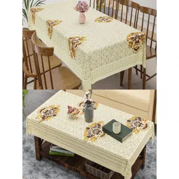 Aura Cream-Coloured 2 Pieces Floral Cotton 6-Seater Table Covers With Textured details-picture-31